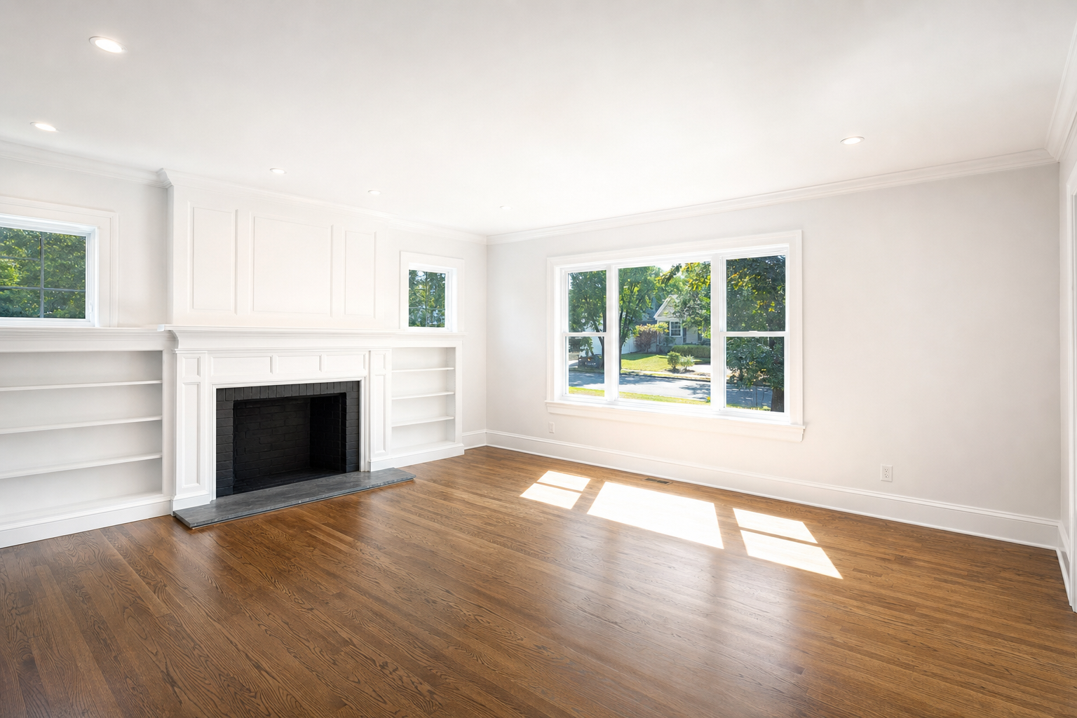 Restored living room after water damage repair